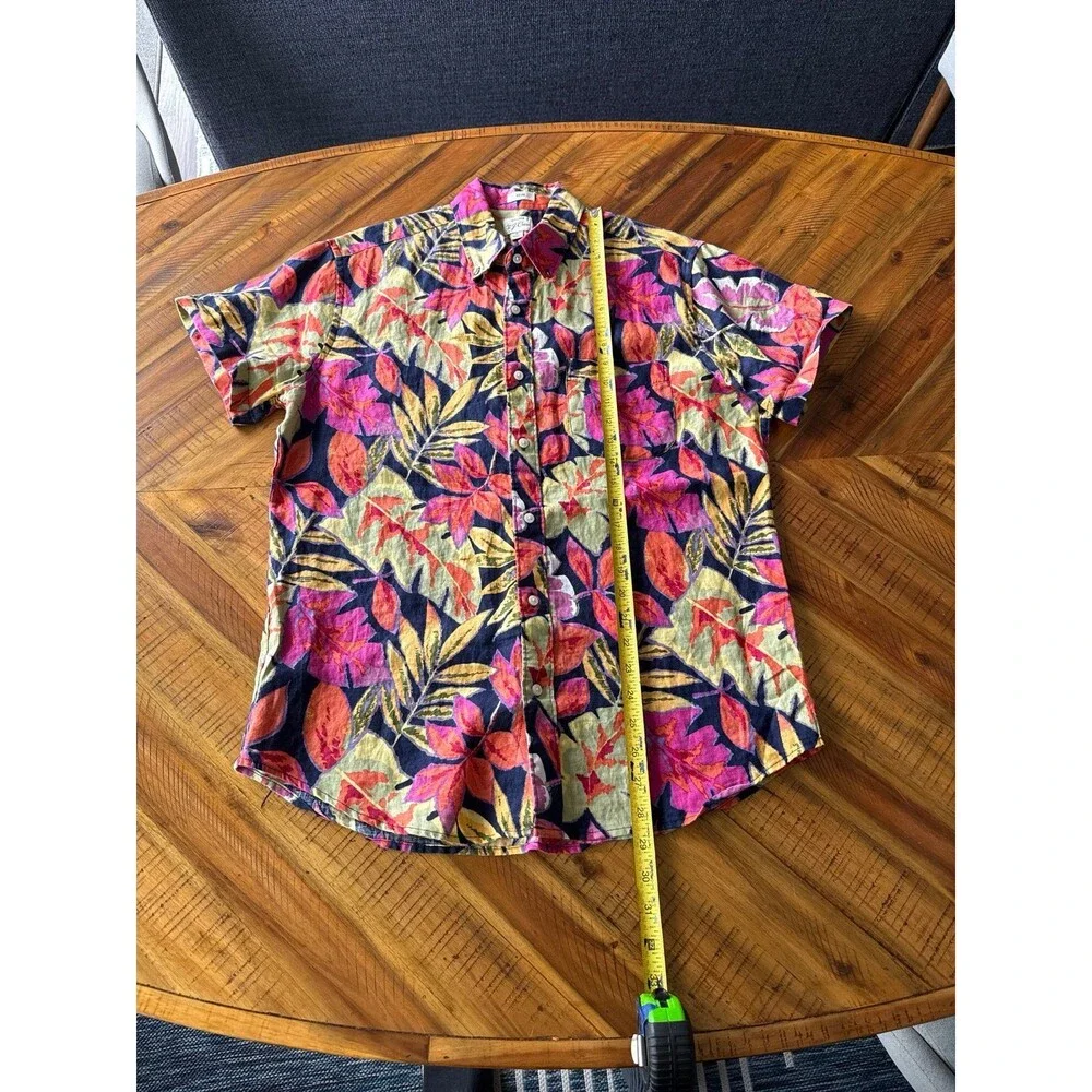 J.Crew 100% Linen Floral Tropical Shirt Men’s M Slim Fit Pink Orange Yellow